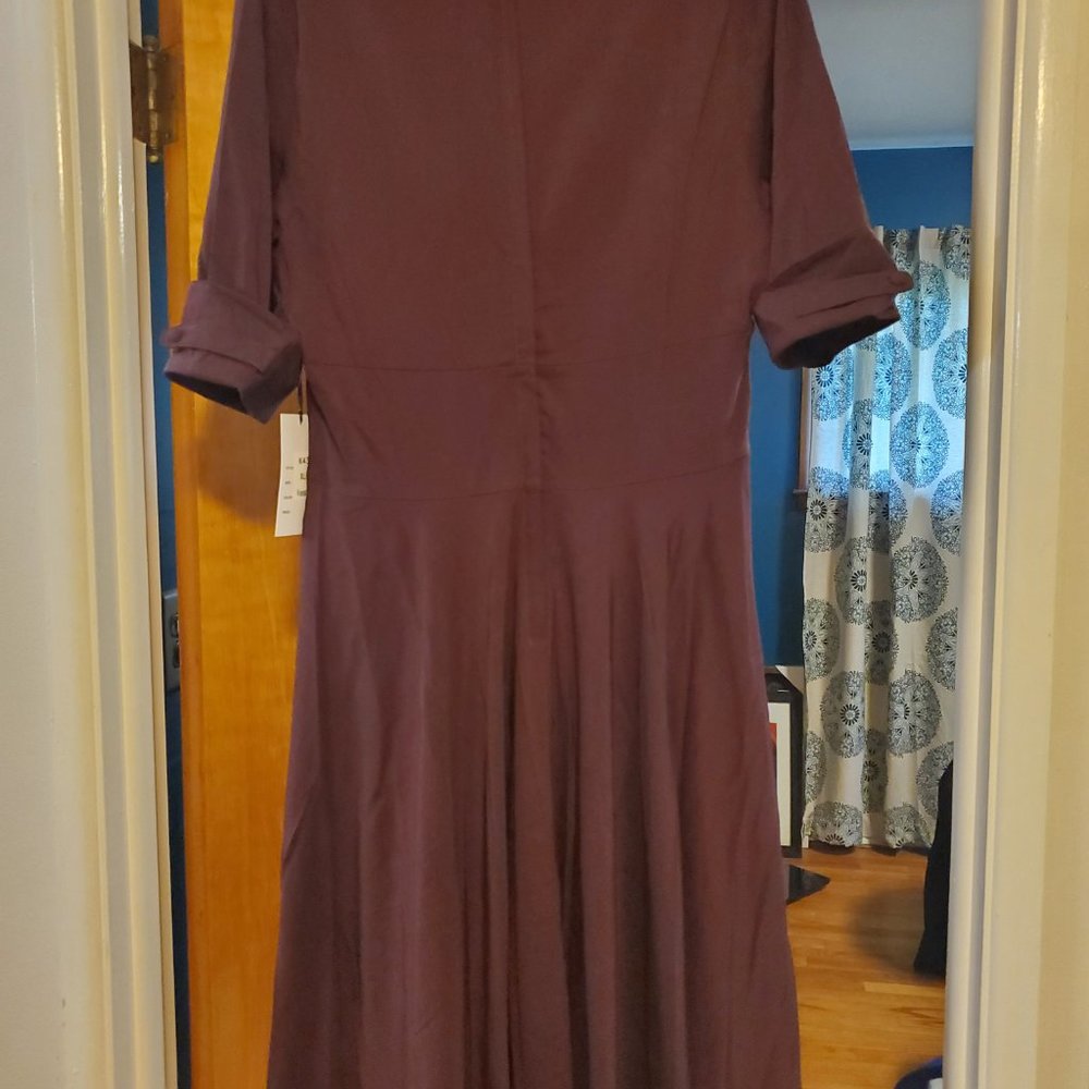 NWT Size XL/14 Unique Vintage Delores Swing Dress with Sleeves in Eggplant - Picture 6 of 9